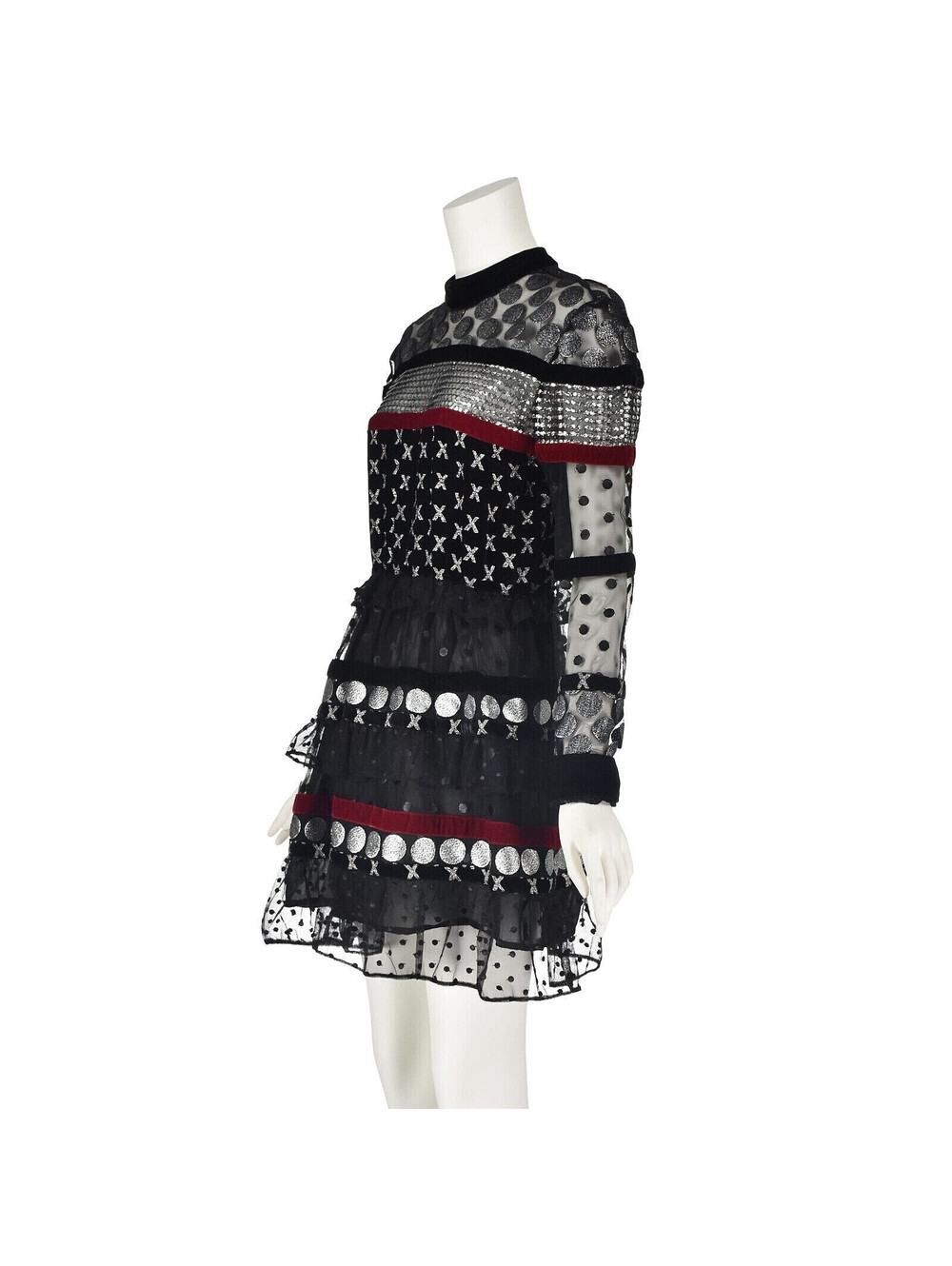 DODO BAR OR Black & Silver Tulle & Lace "Amaliya" Mini Party Dress, SIZE 12 - Picture 4 of 9
